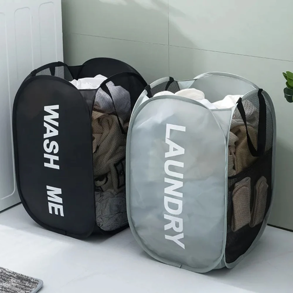 Portable Mesh Pop Up Laundry Hamper Dirty Clothes Storage Frame Large Capacity Collapsible Space-Saving Bathroom Items