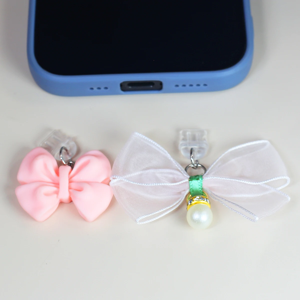 Suitable for iPhone plug resin mesh bow DIY accessory suitable for type-c phone dust plug