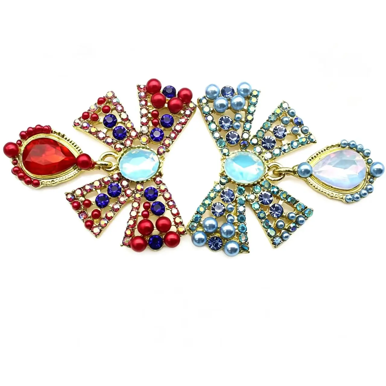 Gold Alloy Bow Crystal Rhinestone Brooch 42×47mm Faux Pearl Bow Decor Patch 2 Pcs/Pack Party Costume Garment Accessories view 5