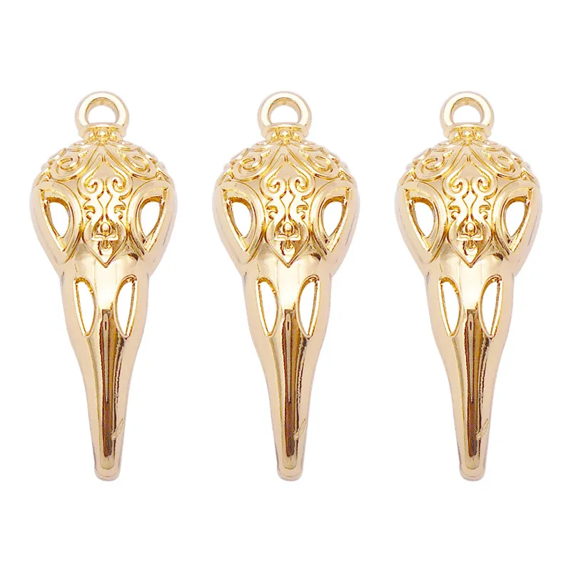 4PCS Alloy Raven Skull Charms Gold Color Animal Bird Head Pendant Necklace Bracket Handmade Crafts Jewelry Accessory