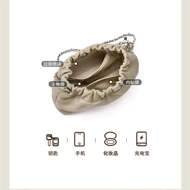 New Luxury Brand Genuine Leather Cloud Bag Shoulder Bag Handbag Women's Crossbody Bags Cowhide Underarm Small Chain Bag Ladies