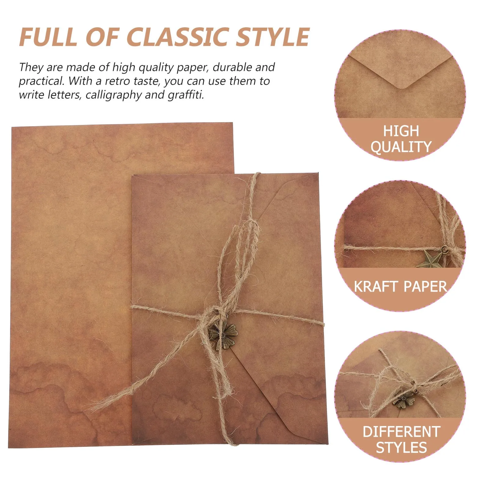 3 set 3 Sets Retro Letter Paper Envelopes Vintage Writing Stationery Kit For Invitations Anniversaries Kraft Paper Set Printing