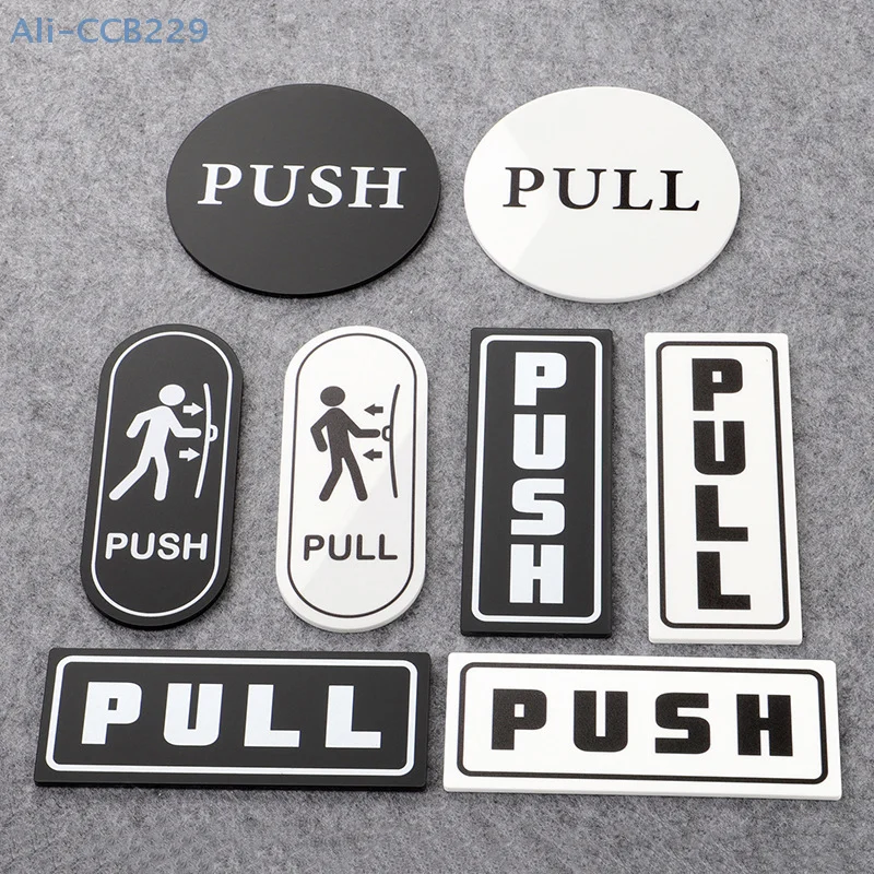 Par de placa de logotipo acrílico de 5 polegadas, porta de vidro, placa push-pull, placa de porta preta e branca, redonda, quadrada, estilo oval