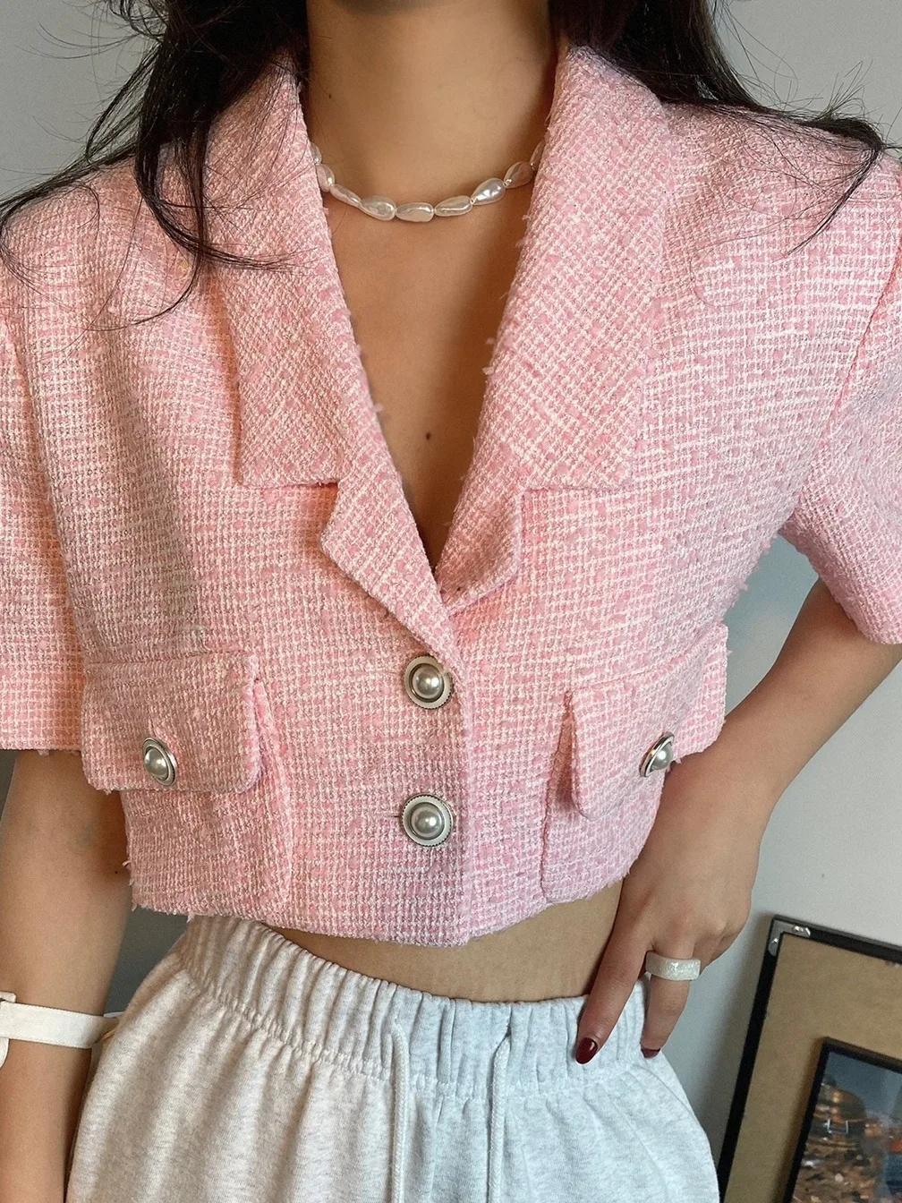 

Ele ort Sve Suit Collar Jaet Women's Vintage Faion Commute Sle Versatile High-End Feeling Casual Outerwear