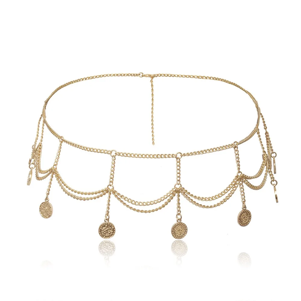 Vintage Coin Pendant Metal Body Chain Jewelry Belt Tassel Waist Chain Bohemian Style Waist Jewelry Belly Dance Body Chain Beach