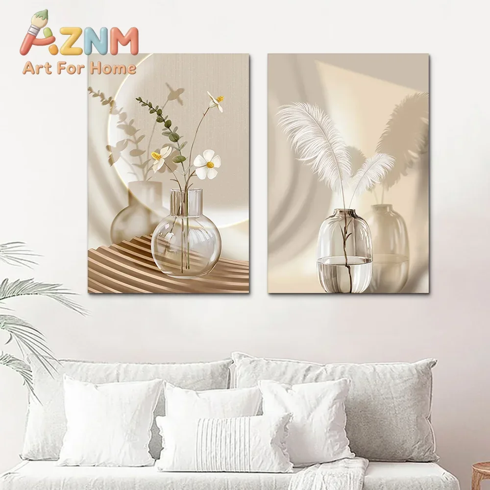 Modern Simple Wall Art Creative Light Luxury Feather Sand  Canvas Printing Poster Home Entrance Living Room Decoration
