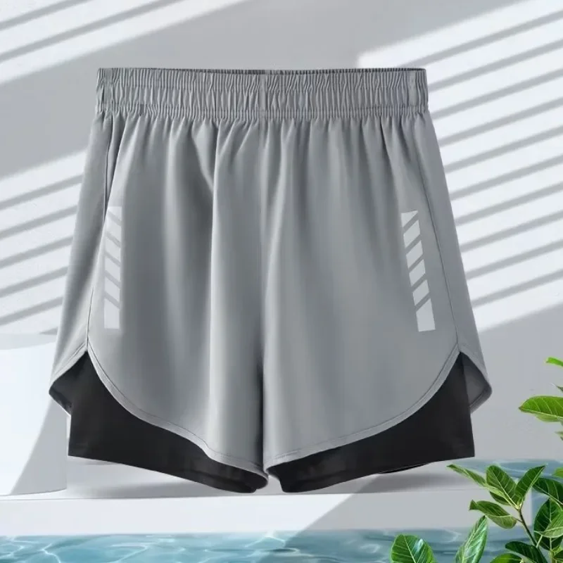 Sports Shorts for Men Quick Drying Breathable Double-layer Fake Two-piece Training Casual Shorts Pants Fitness Running Boxers