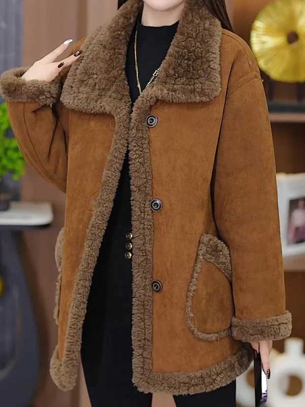 Cappotto integrato in pelliccia sintetica Thiened Caldo casual sciolto Sle Capispalla di media lunghezza per la mamma Cappotto invernale caldo da donna Sli