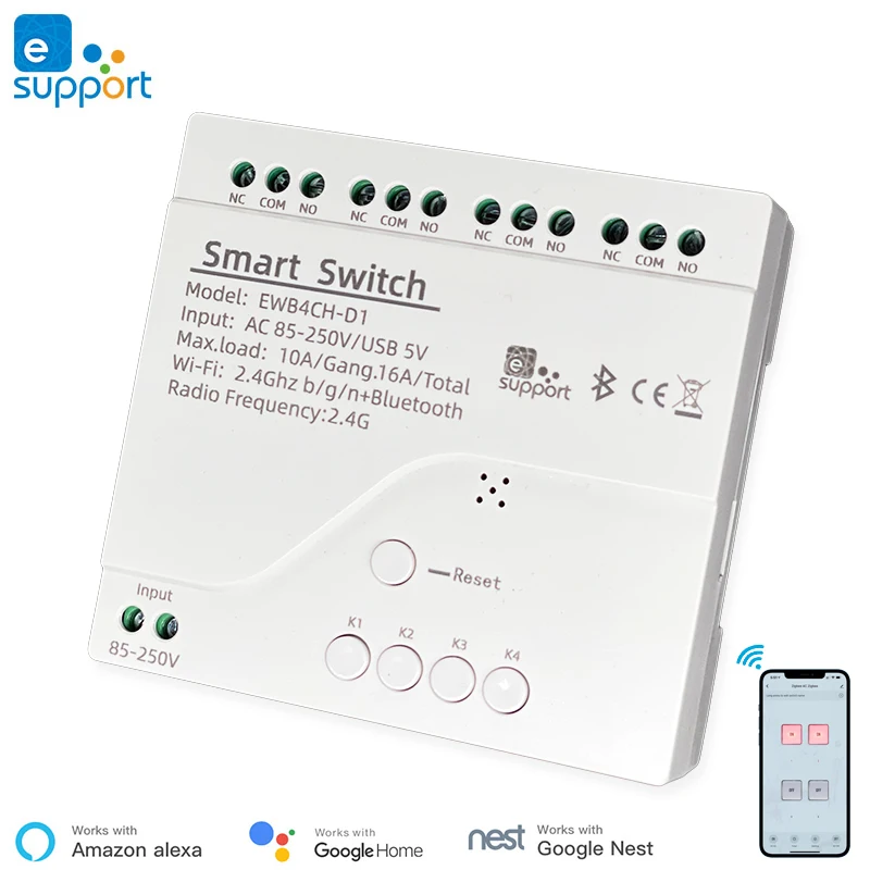 eWeLink APP 4 Channel WiFi Smart Switch AC7-32V/85-220V Smart Home Automation Relay Module for SmartThings Alexa Google Alice