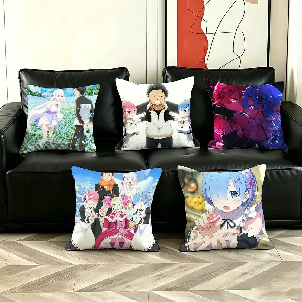 Re Zero Rem Emilia Beatrice Pillow Case for Sofa Living Room Home office Decor Protective Cover