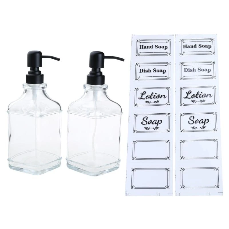 2PCS Set Glass Hand Soap Dispenser Bottles Shampoo Soap Dispensers 550ml N2UD