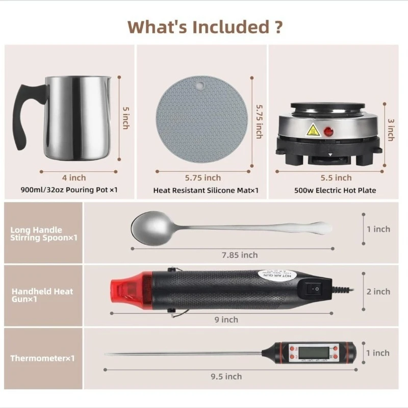 

Набор для изготовления ароматических свечей из соевого воска: воскотопка, инструменты, аксессуары для DIY, пневматический пистолет, чаша для воска