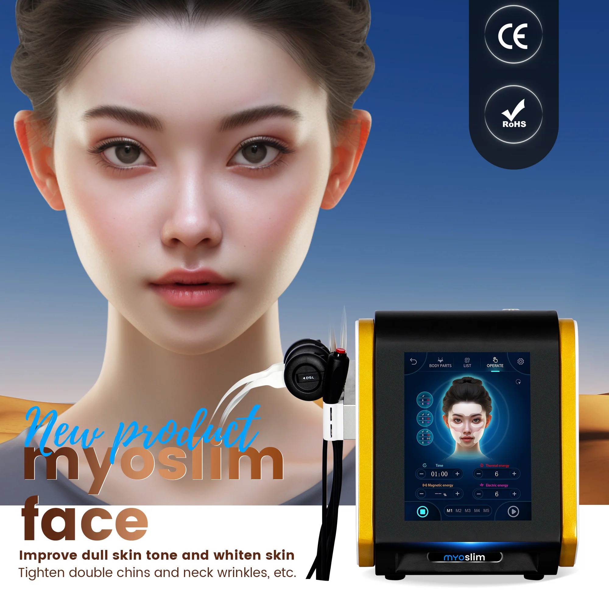 

Professional MYOSLIM Face Lifting Machine RF Face Sculpting Wrinkle Removal RF Skin Tightening Muscle Stimulator