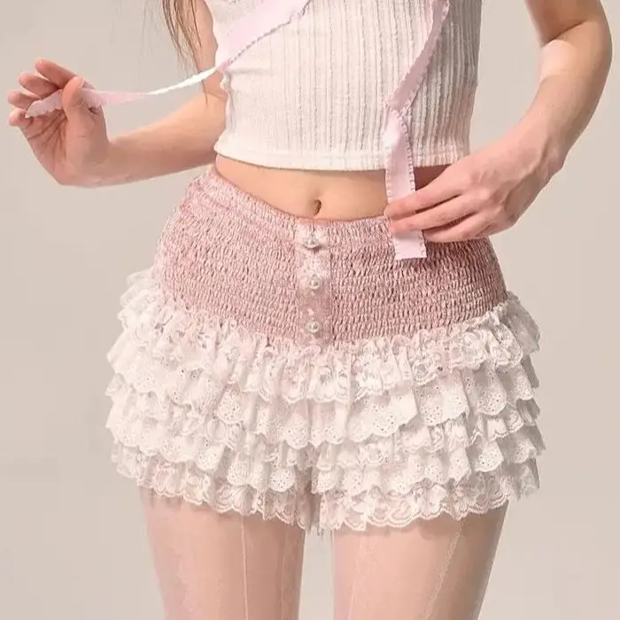 Korea Cake Mini Skirts Women Japanese A-line High Waist Black Pleated Skirt Girly Kawaii Love Y2k Layered Skirts Fairy Outfit