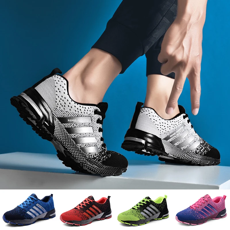 Mężczyźni kobiety buty do tenisa oddychające siatkowe sportowe buty lekkie Outdoor Jogging buty do chodzenia para sznurowane poduszki powietrzne