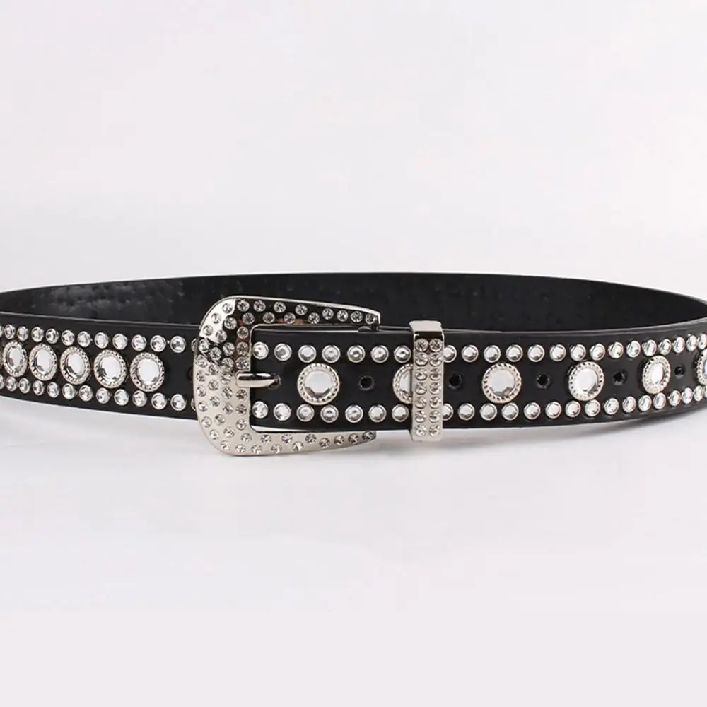 Strass en cuir PU avec broche en argent pour femme, environnement en alliage de diamant, tempérament