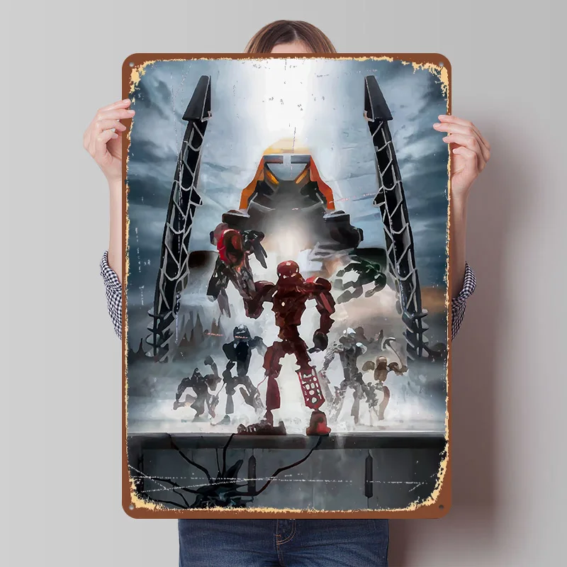 Affiche en tôle Bionicle, Art mural personnalisé, Panneaux métalliques vintage, Plaque en étain rétro pour la décoration de chambre, Accessoires de chambre, Maison
