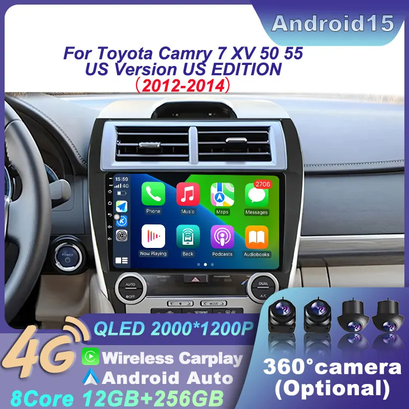 

Android 15 Car RadioWIFI Video Player GPS Multimedia Stereo CarPlay For Toyota Camry 7 XV 50 55 US Version US EDITIO 2012-2014