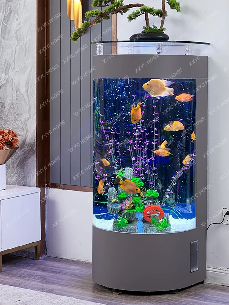 Light Luxury Fish Tank Living Room Small Household TV Cabinet next to Semicircle Floor Glass Aquarium Ecology