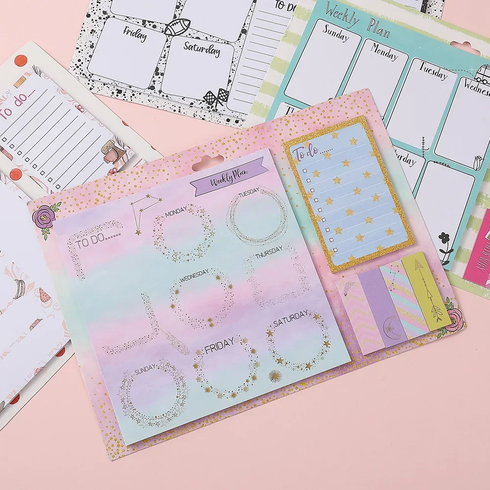 180 Sheets Weekly Planner Sticky Notes Set 80 GSM Thick Self-Adhesive Paper To Do List Weekly Schedule Memo Strips Reminder Pads