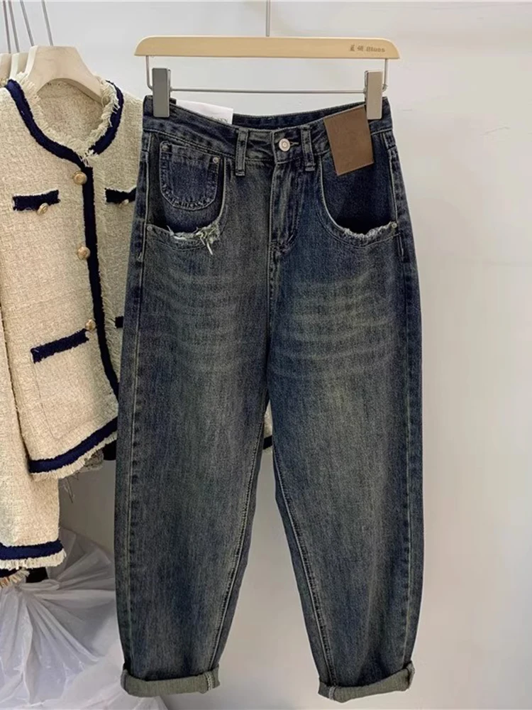 Pantalones vaqueros Harlan Vintage De talla grande para Mujer, Jeans elásticos De cintura alta, Pantalones sueltos adelgazantes, Y2k, 2023