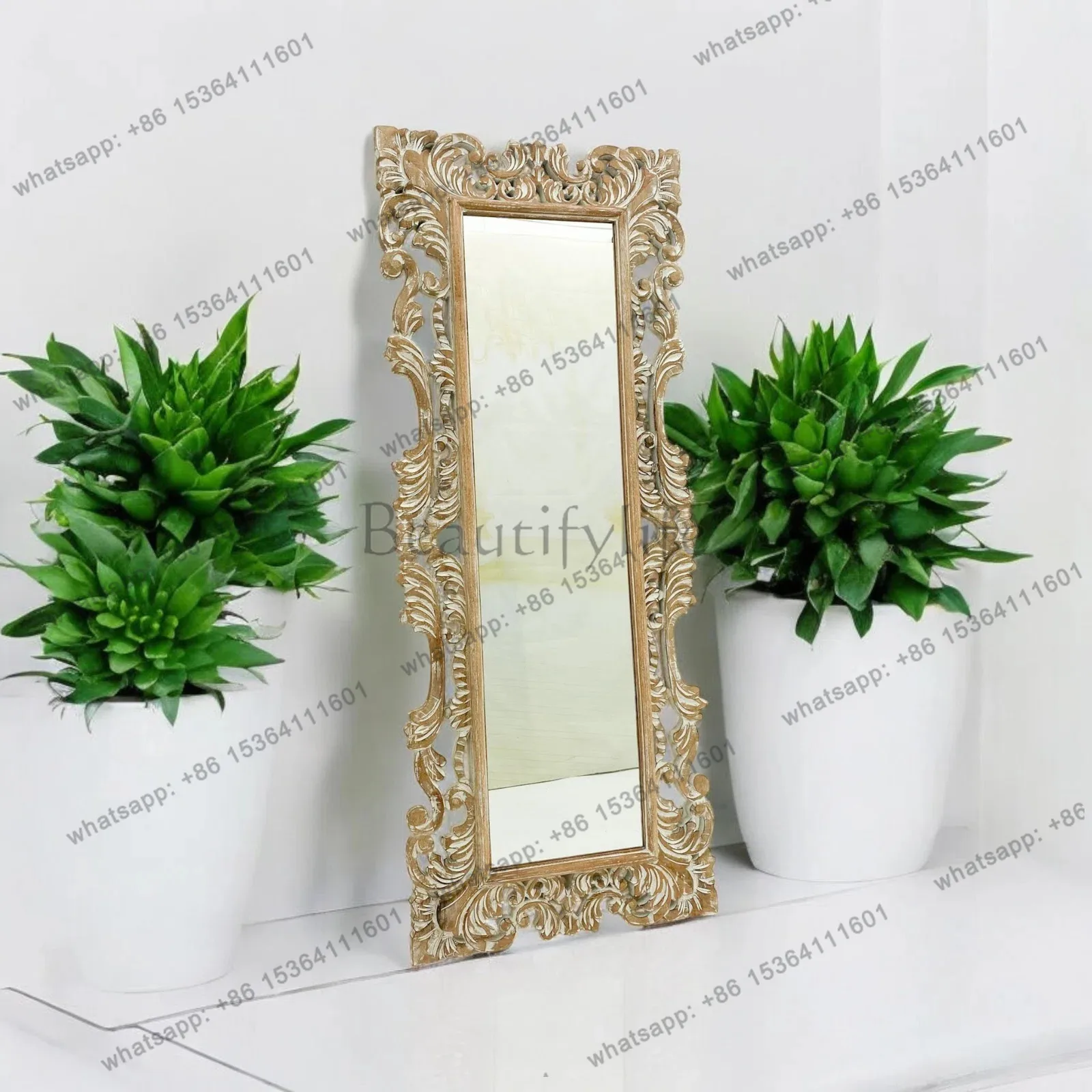 French retro high-end full-body mirror classical carved floor-to-ceiling mirror wall-mounted