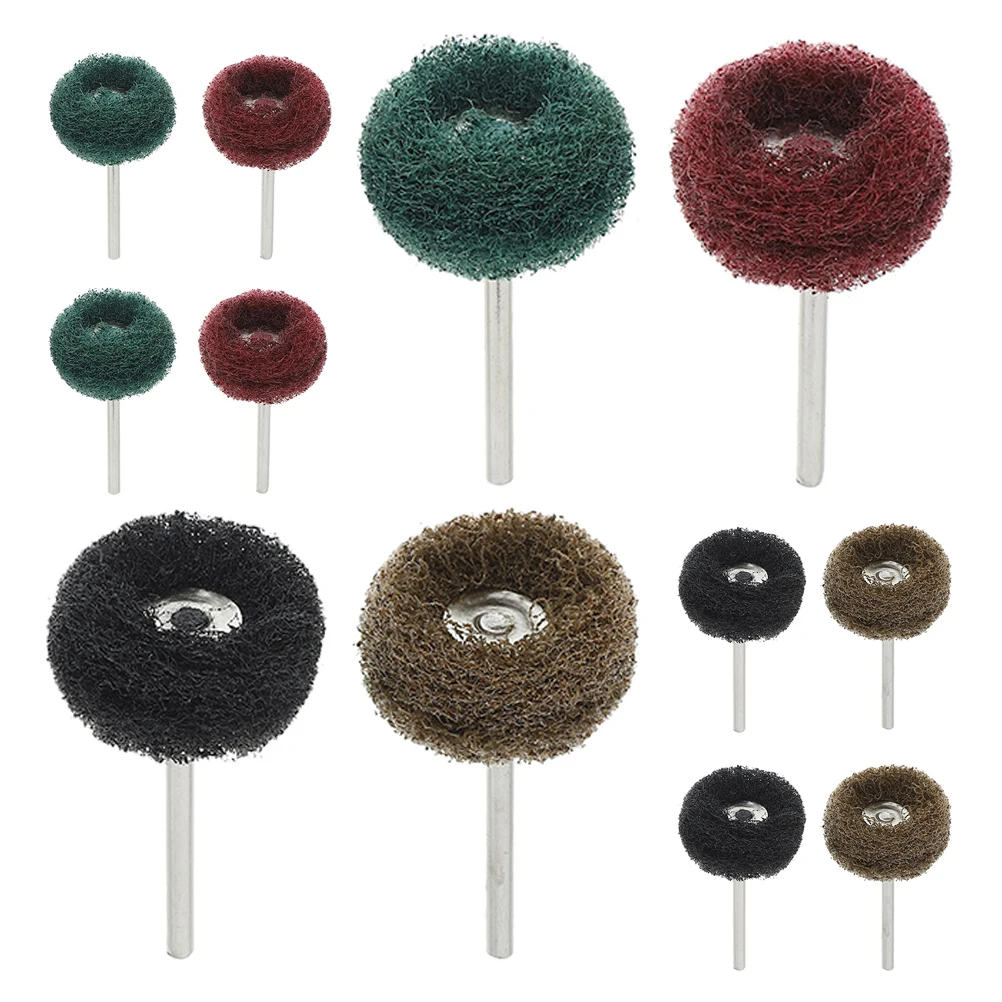 

20Pcs Scouring Pad Grinding Heads 3mm Shank Drill Polishing Wheel Buffing Mini Brushes Red Green Yellow Black