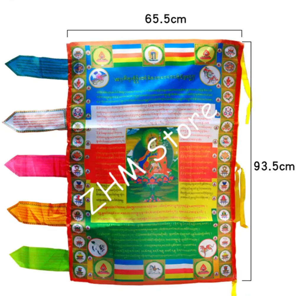 1 String Silk Cloth Multi-color Handmade Lotus Sutra Mantra Scripture Colored Printed Clear Pattern Tibetan Vertical Prayer Flag