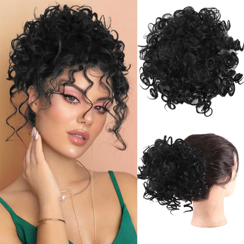 Extensiones de cola de caballo para mujer, moño de pelo rizado desordenado, peluca sintética, pelo ondulado y rizado, cola de caballo con cordón y peines, uso diario para fiesta