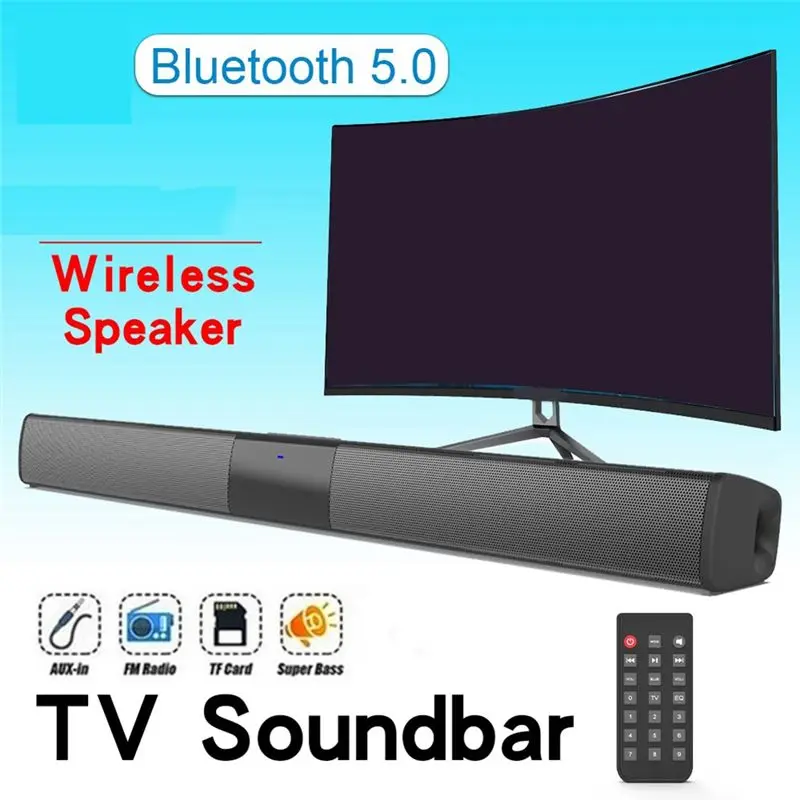 Y47A Bluetooth Speaker, Long Stereo Soundbar Home Theater, Wireless Portable Desktop Speaker, 5W*4, IPX4, 2000mAh, for TV, PC,