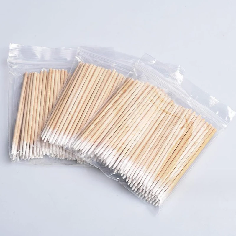 100Pcs Nails Art Wood Cotton Swab Clean Sticks Buds Tip Cuticle Pusher Head Manicure Detail Corrector Nail Polish Remover Tools