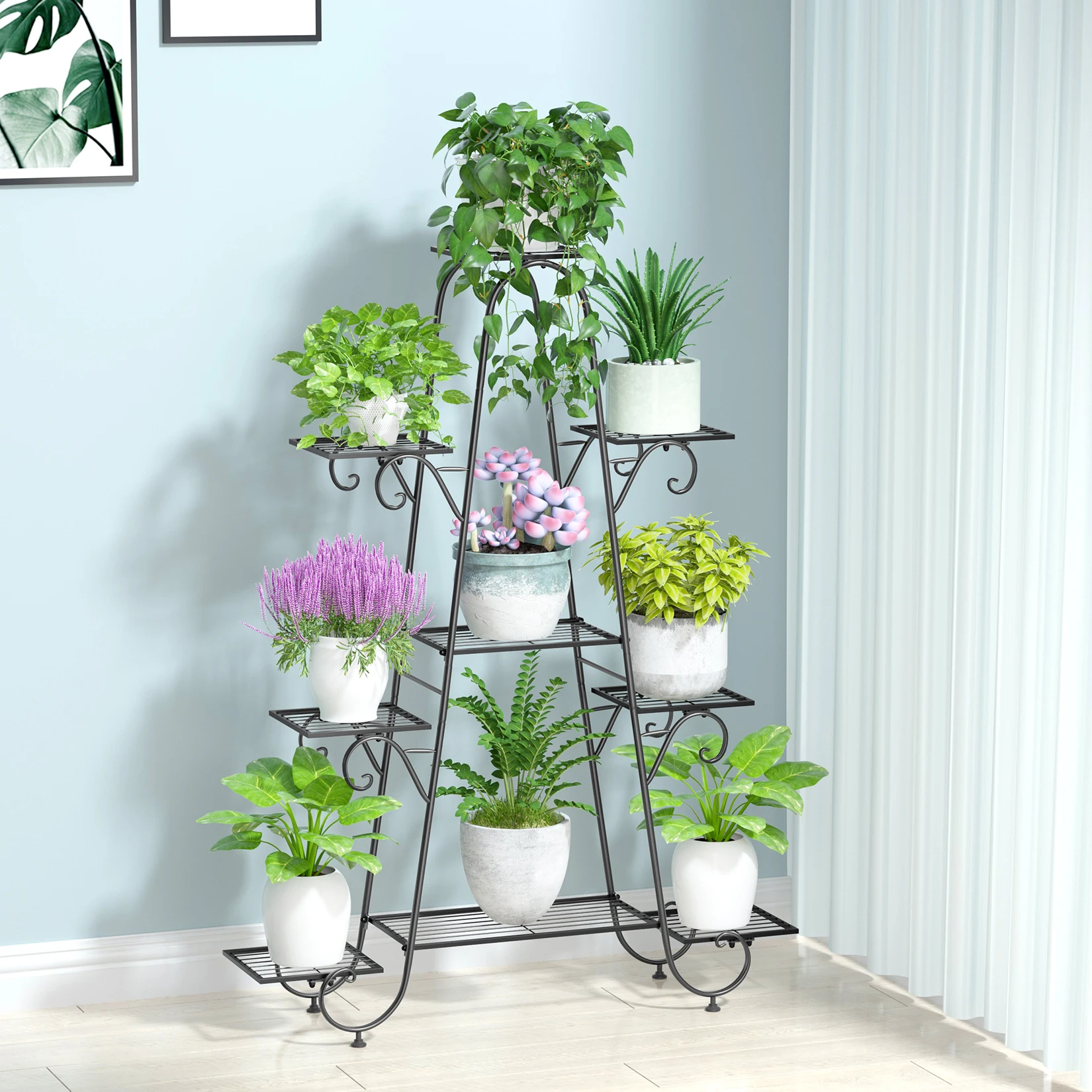 9 Tier Plant Stand Indoor Outdoor, Metal Multilayer Flower Shelf, Patio Garden Potted Plant Holder Display Rack for Plants Pots image 2
