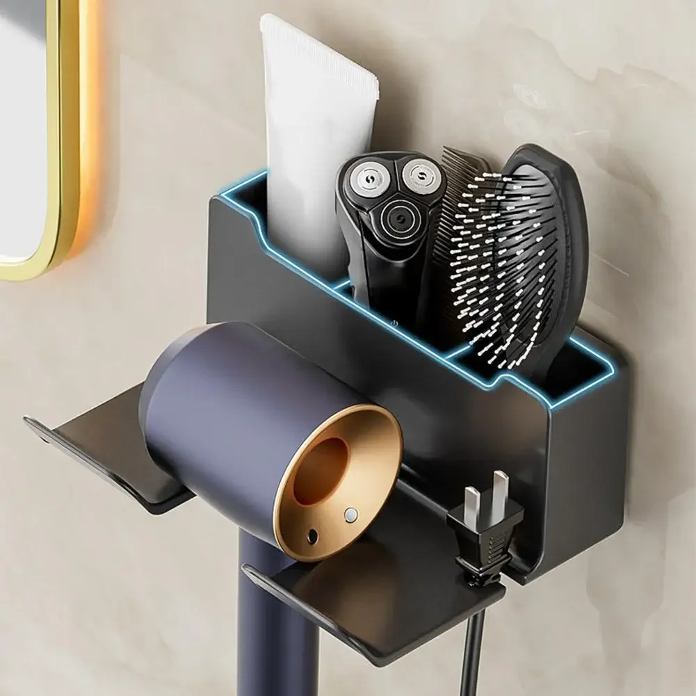 

Hair Dryer Holder Wall Bathroom Shelf Without Drilling Plastic Hair Dryer Stand with Storage Box Toilet Blower Holder Shelf