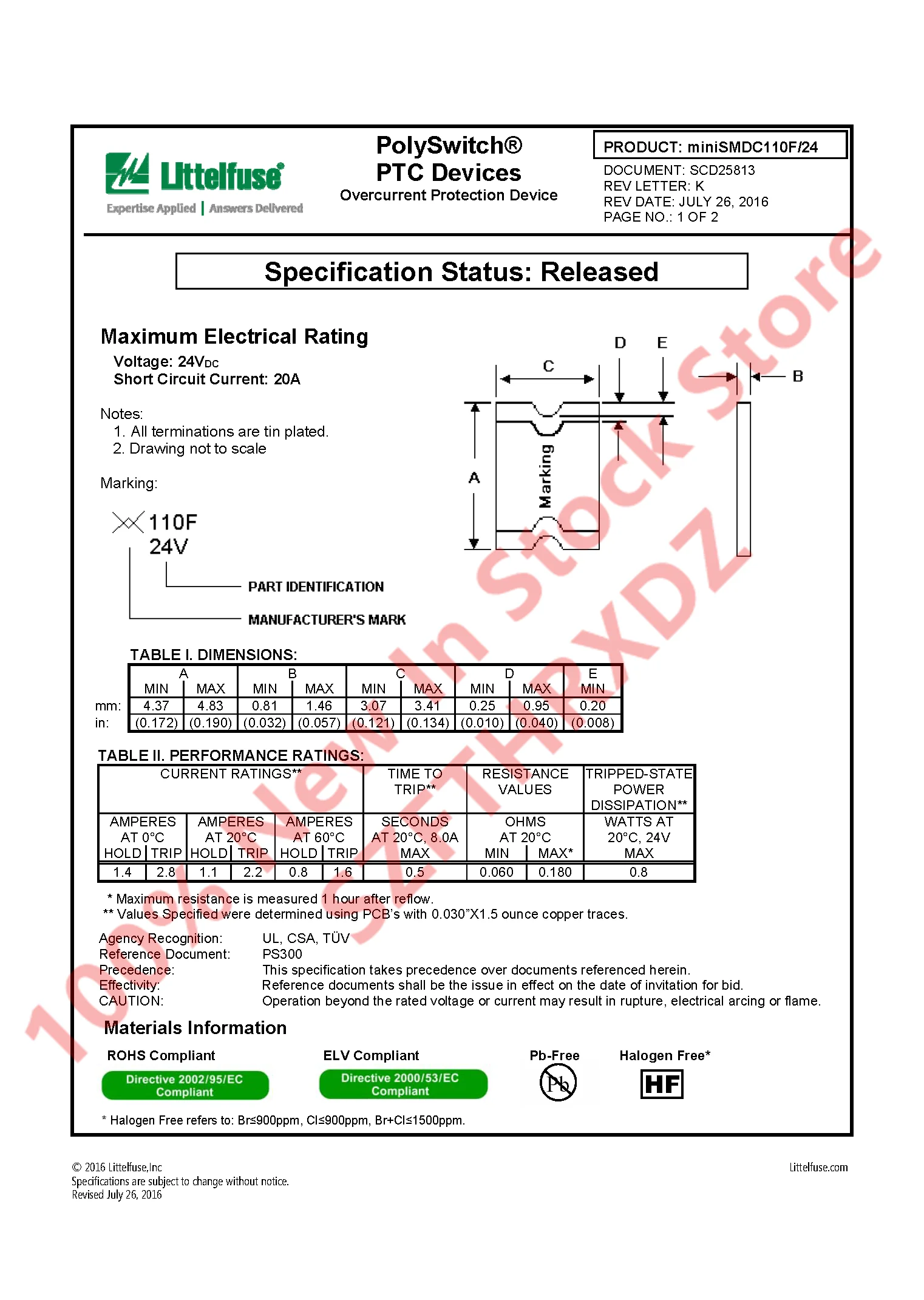 100% NEW ORIGINAL MINISMDC110F/24-2 Resettable Fuses - PPTC 1812 24V 1.1A MINISMDC110F/16-2 16V MINISMDC110F-2 8V