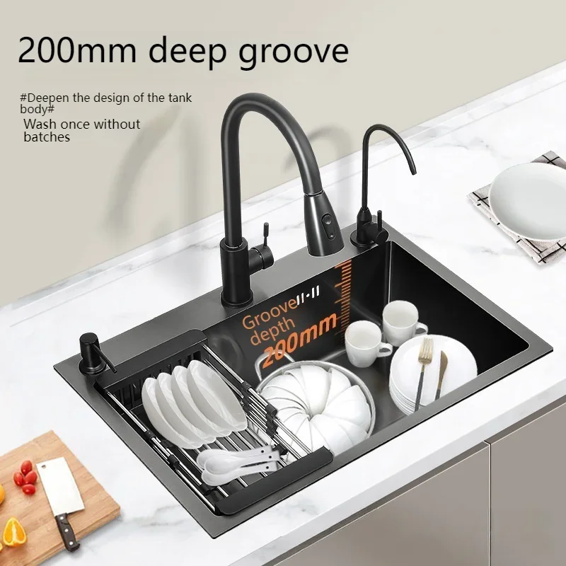 Drop In Kitchen Sink Stainless Steel Undermount Basin Large Single Slot Workstation Sinks Household Dishwashing Basin Sink drain