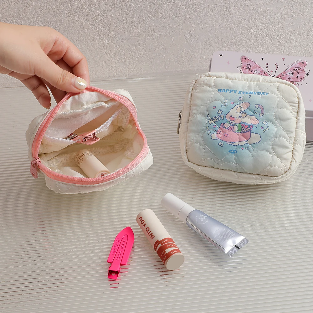 Women Girls Kawaii Coin Purse Cosmetic Makeup Napkin Pouch Storage Bag Pads Bag Mini Data Cables Organizer