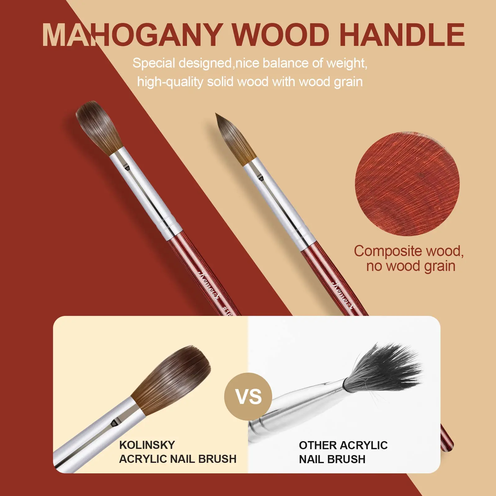 Keimeis-pincel para uñas acrílicas 100% Kolinsky, pinceles acrílicos para uñas, tamaño 10, forma engarzada ovalada, aplicador Acrílico