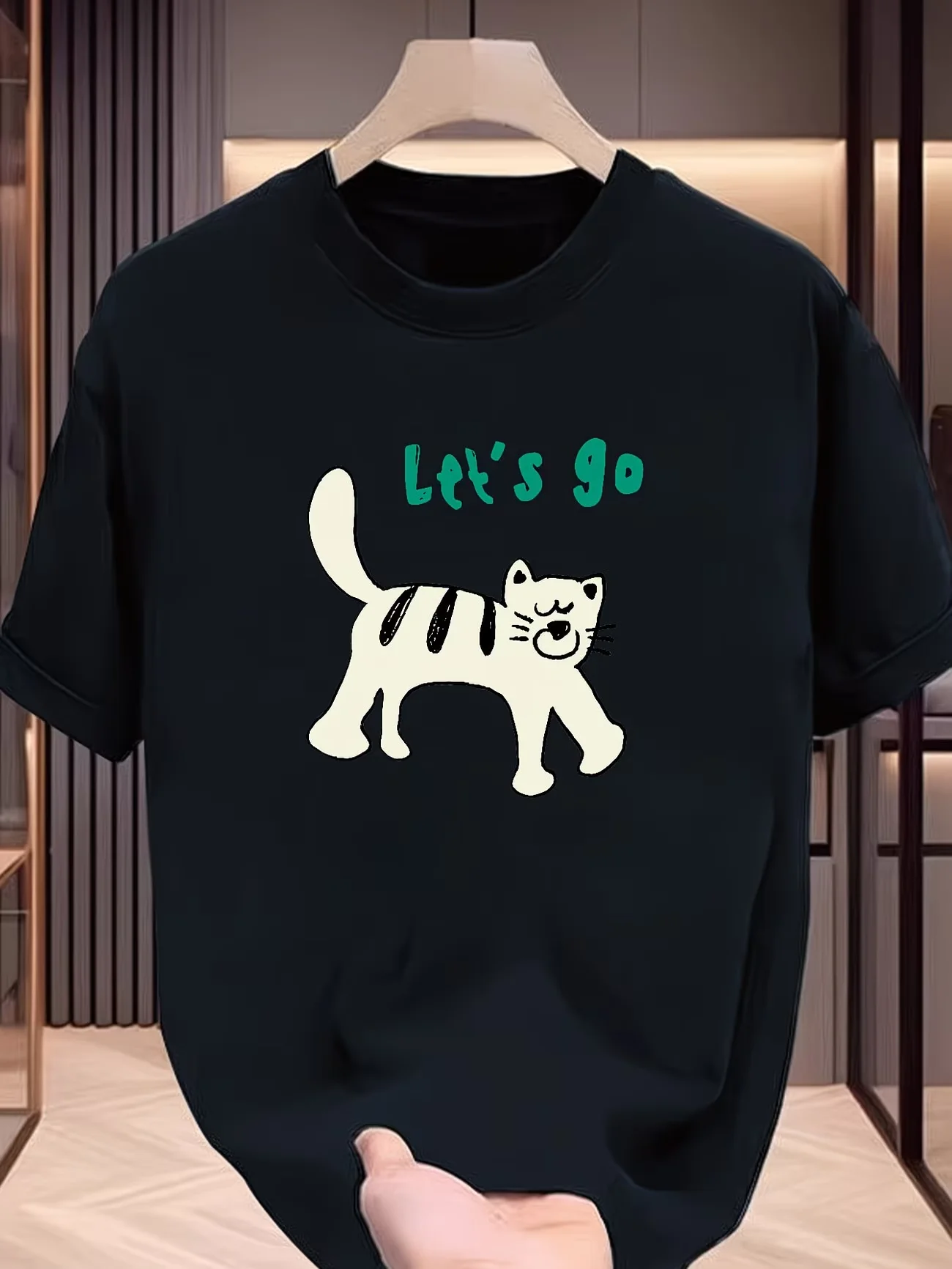 Cute Cartoon Cat Graphic T-Shirt Women Kawaii Kitten Tee Funny Let's Go Letter Summer Short Sleeve Black Top for Cat Lovers