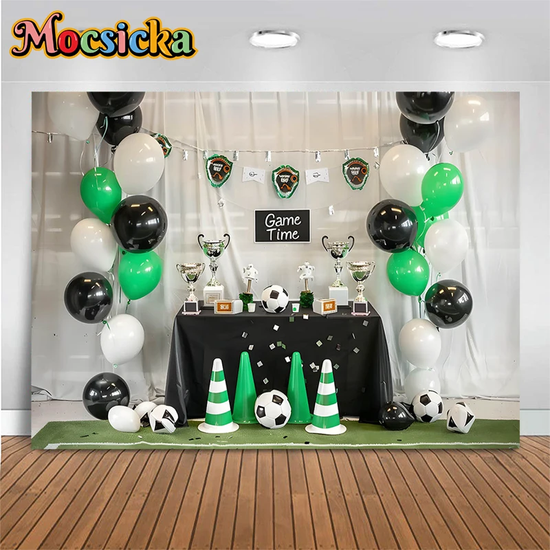 Fußball Baby Fotografie Hintergrund Spiel Zeit Trophyl Ballon Wand Neugeborenen Hintergrund Party Dekoration Geburtstag Fond Fotostudio