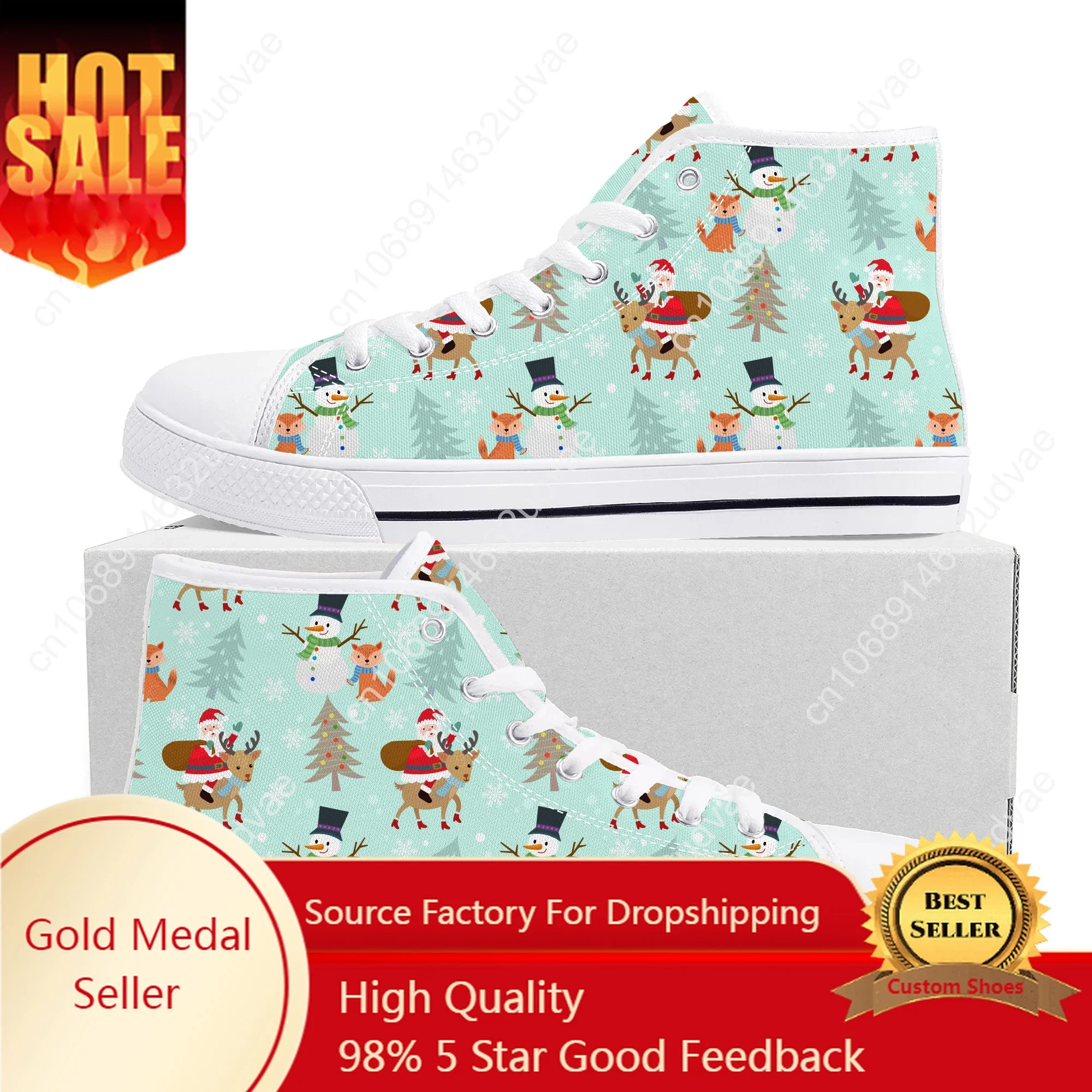 

Merry Christmas Santa Claus Snowman High Top Sneakers Mens Womens Teenager Canvas High Quality Sneaker Couple Shoes Custom Shoe