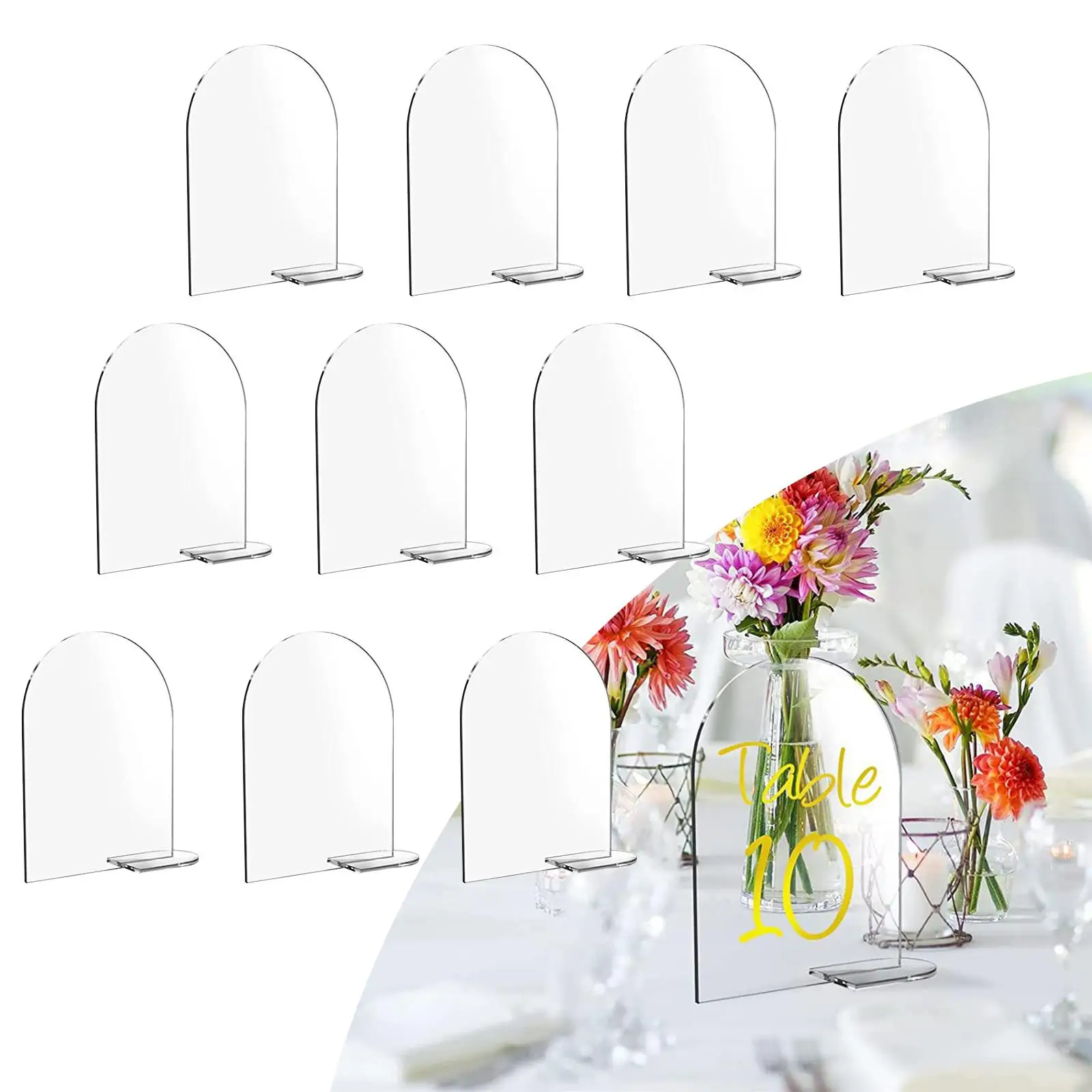 10 Pieces Acrylic Place Cards with Stand Sublimation DIY Seating Chart Card Blank Table Numbers Arched Signs for Party Wedding