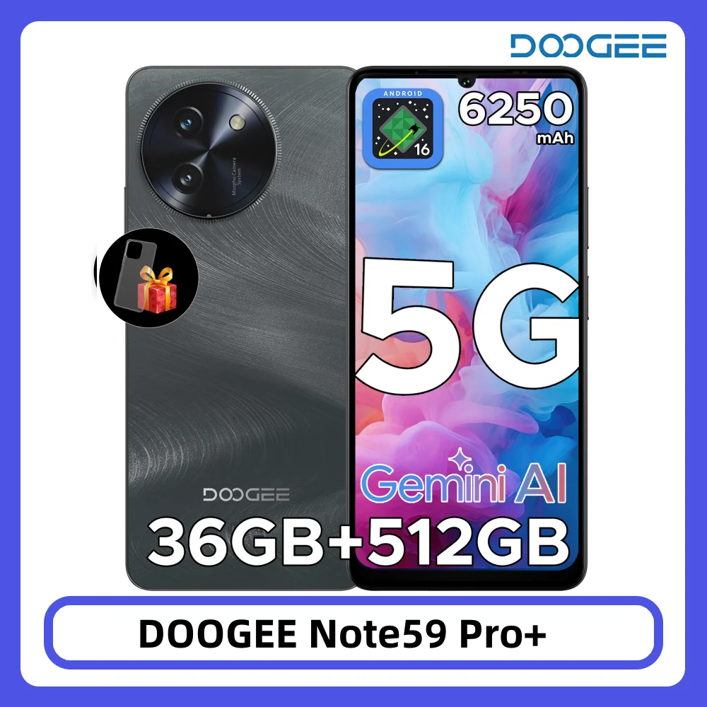 DOOGEE Note59 Pro+ 5G Smartphone 36GB 512GB 6,75" HD+ 120Hz UNISOC T8200 50MP Kamera 6250mAh Akku Android 15 NFC Mobiltelefon