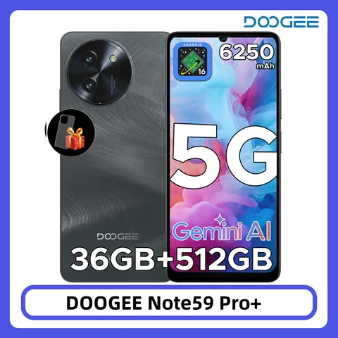 DOOGEE Note59 Pro+ 5G Smart Phone 36GB 512GB 6.75" HD+ 120Hz  UNISOC T8200 50MP Camera 6250mAh Battery Android 16 NFC Cell Phone