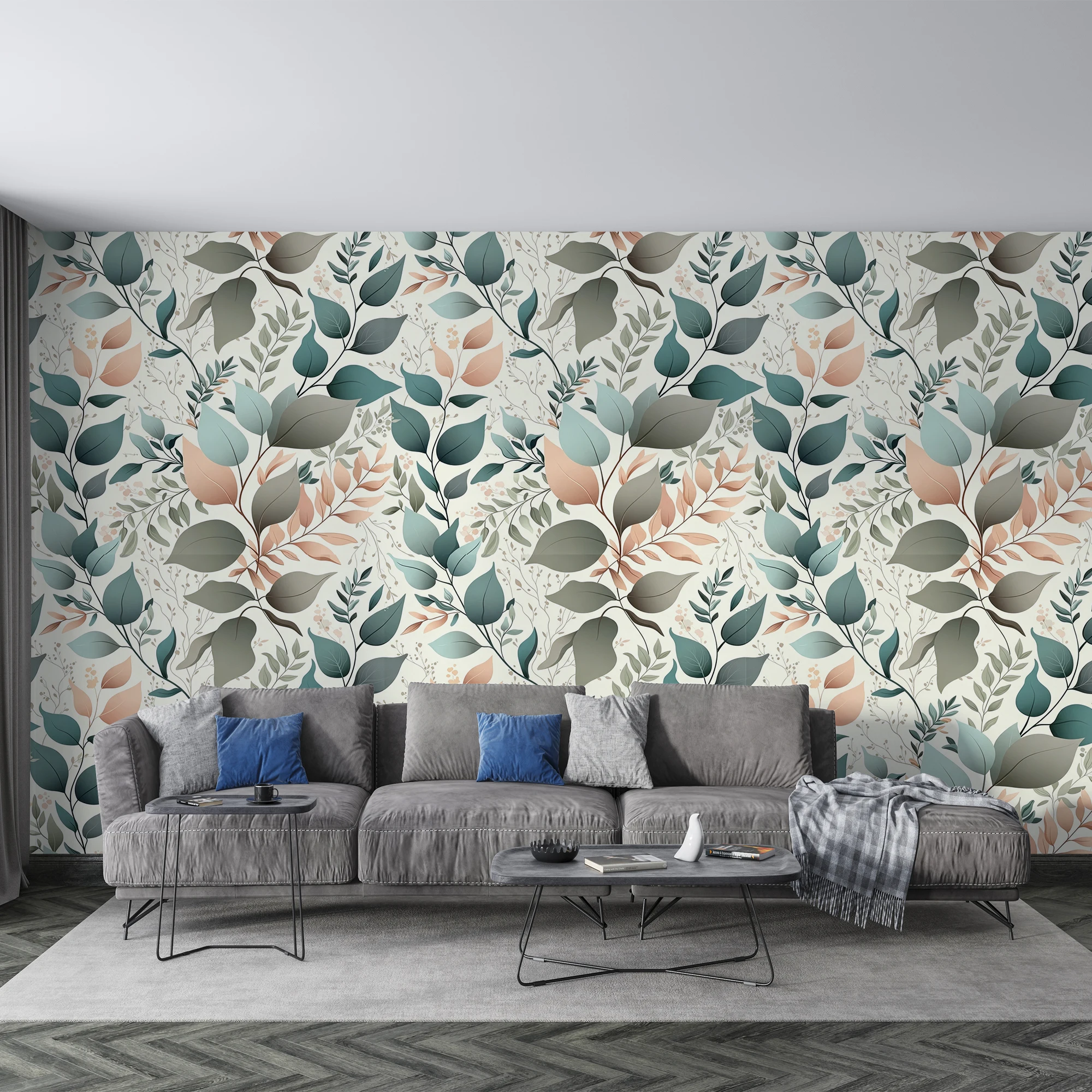 Milofi Custom Mural Wallpaper Eucalyptus Leaf Green Pink Foliage Seamless Pattern Bedroom Living Room Wall Decor Papel De Parede