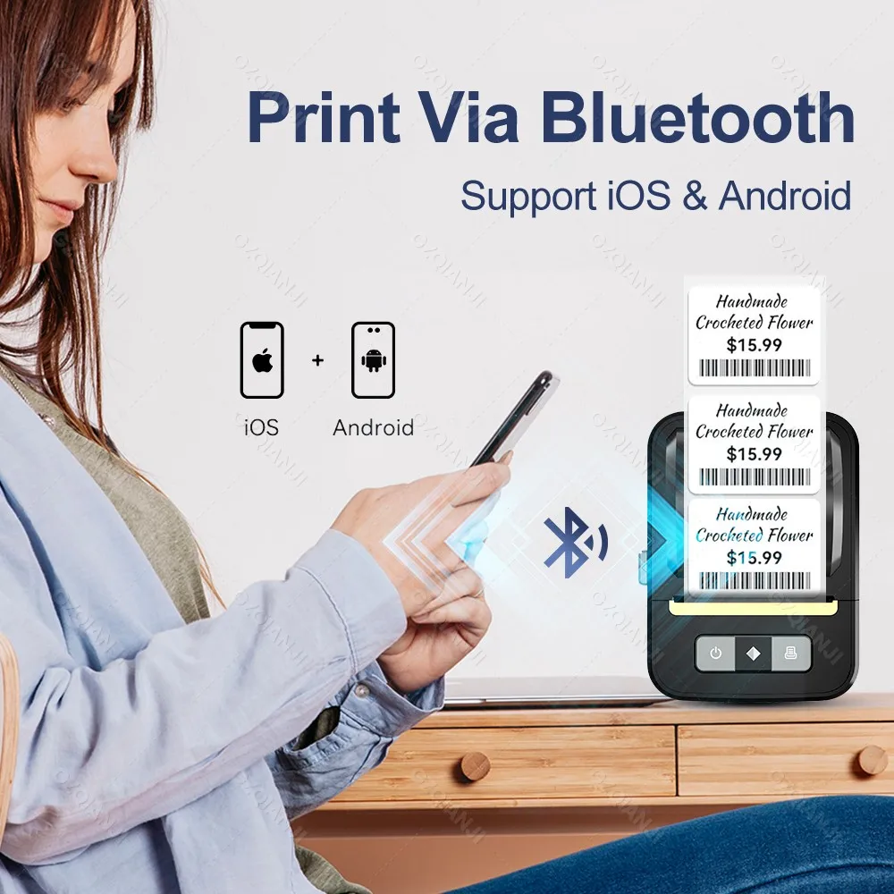 N20 50mm Mini Bluetooth Adhesive Label Printers Mini Thermal Printer Wireless Barcode Label Maker for Office Clothing as B21 B1