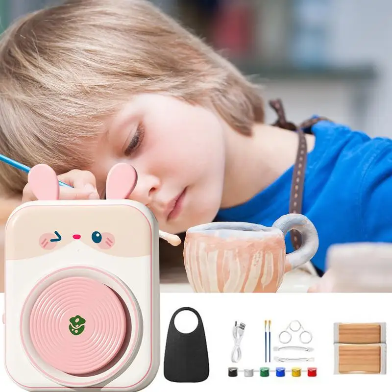 Pottery Wheel Kids Electric Clay Wheel Beginner Ceramic making Kit Educational Arts and Crafts Toy for Parent-child interaction