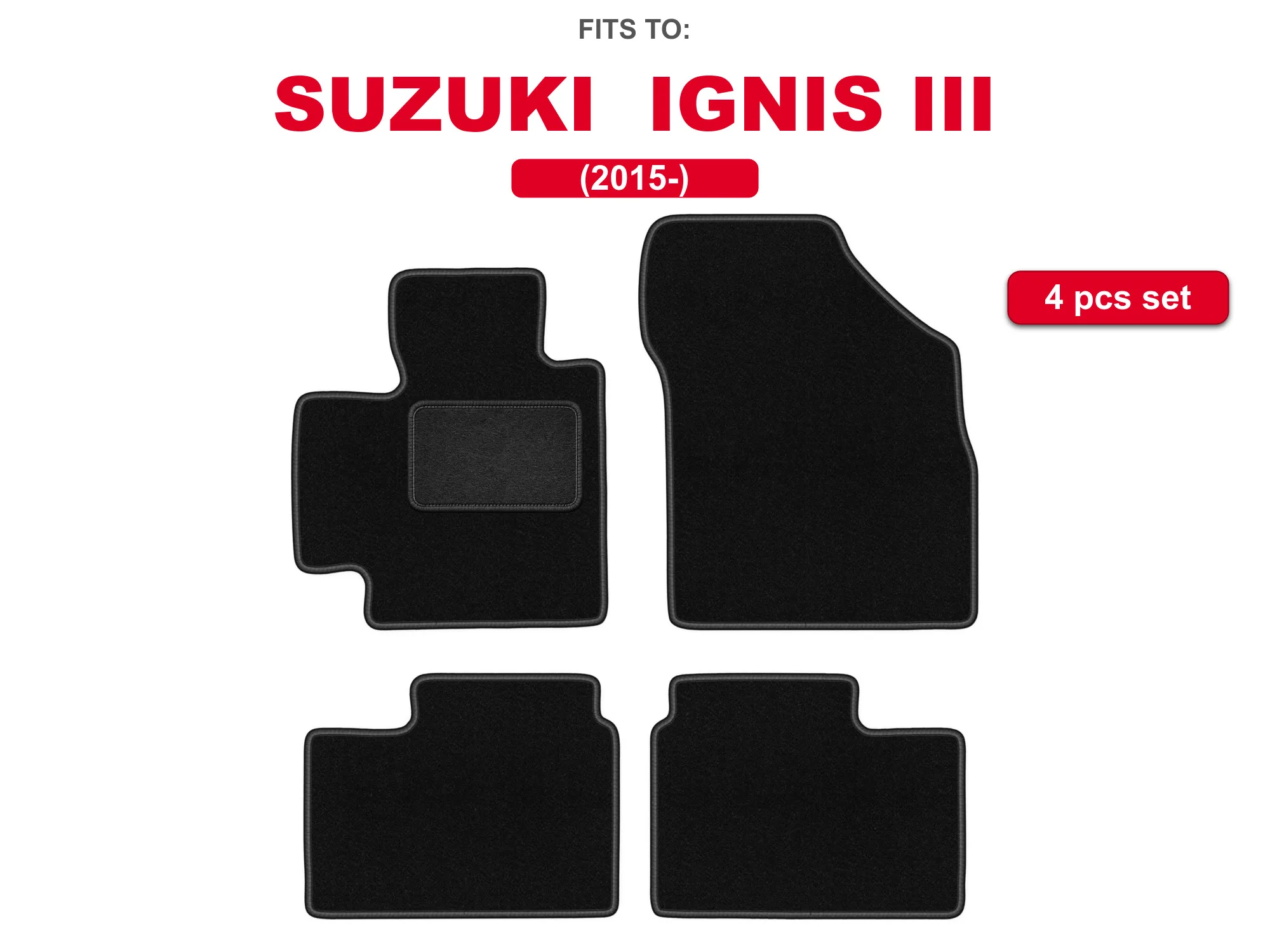 Auto-velourmatten voor: Suzuki Ignis III 2015- hatchback zwarte auto bijpassende automattenset