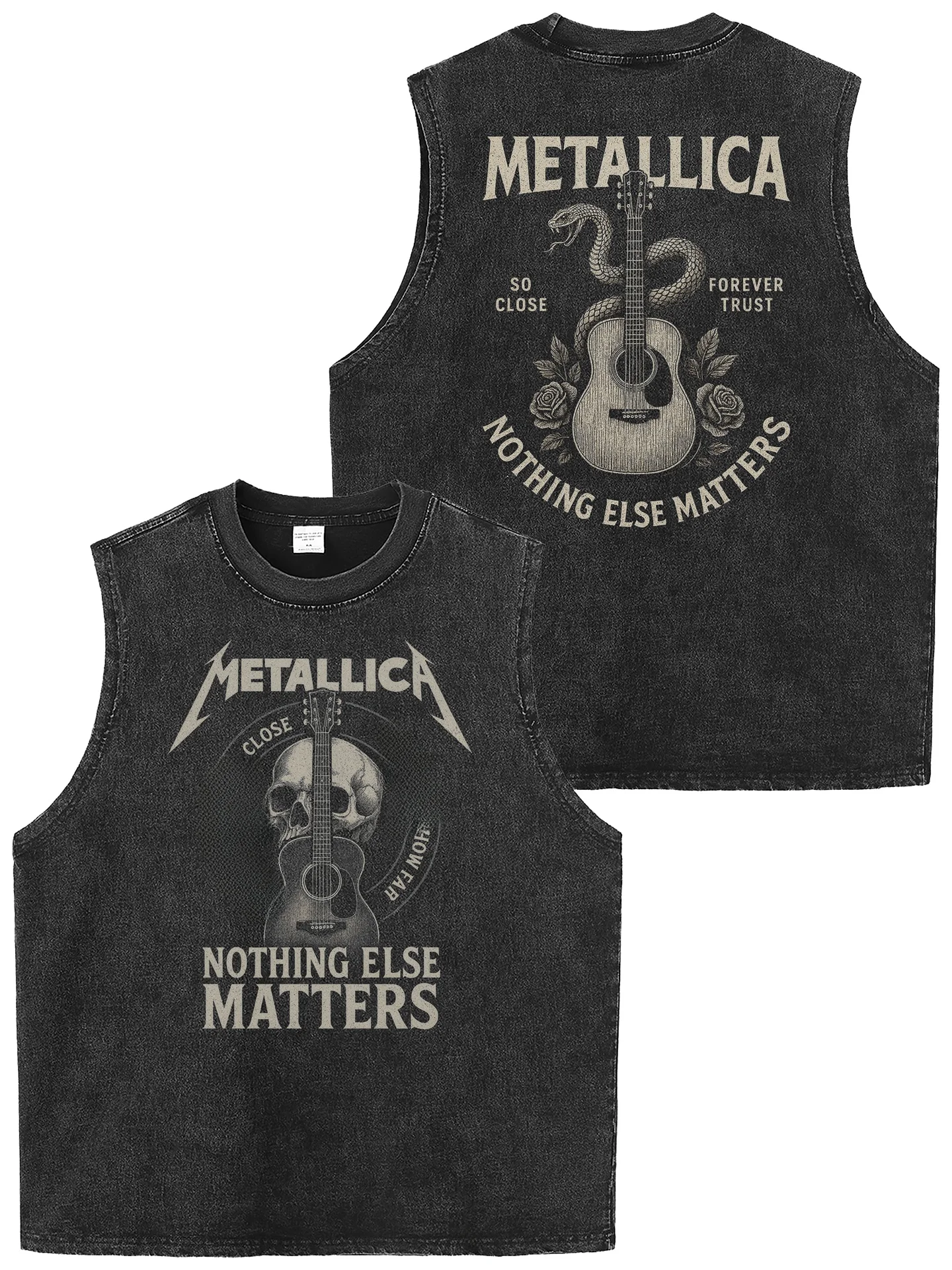 Retro Washed Rock Loose Sleeveless T-Shirt Metal Band Heavyweight American Style Printed Cotton Breathable Summer Top