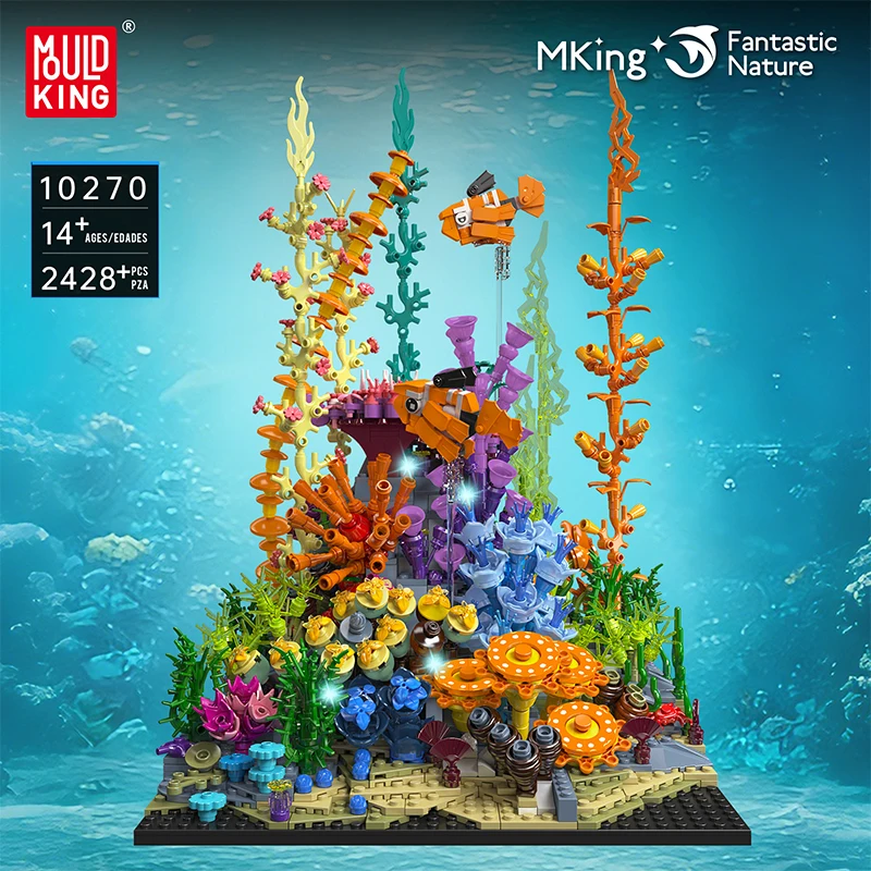 Mould King 10270 Technik Coral Reef Diorama Building Blocks Kit, LED underwater world model making, With display case