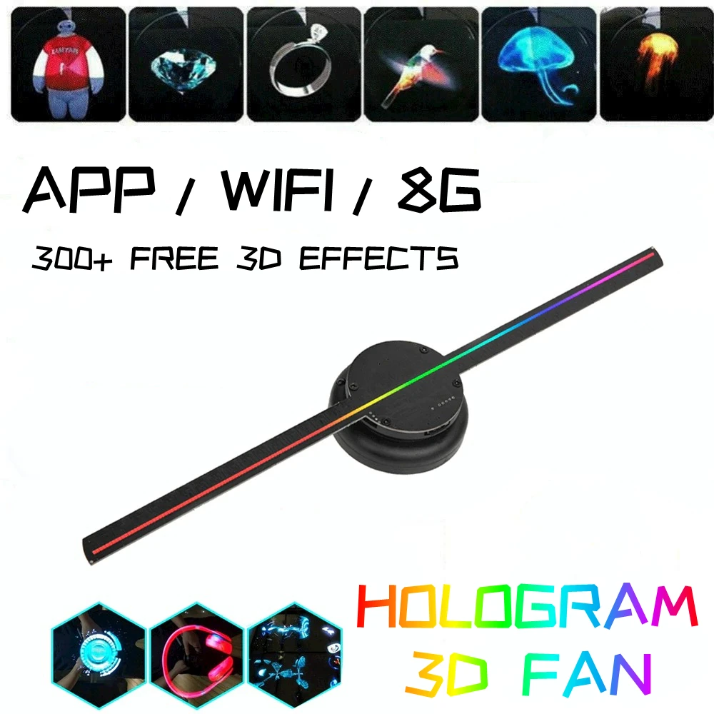 holograma 3d ventilador projetor de parede wifi levou sinal holografico player publicidade display suporte pc software 42 43cm 01